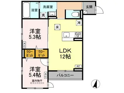 DーROOM遠見塚Ⅱ(2LDK/1階)の間取り写真