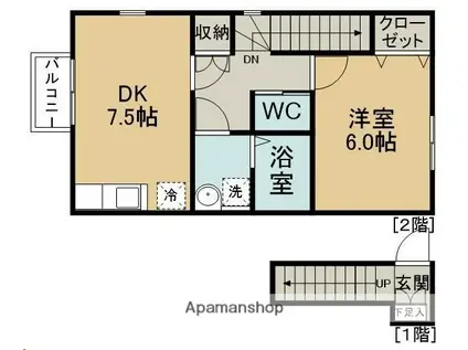 ティエード スターブル(1DK/2階)の間取り写真