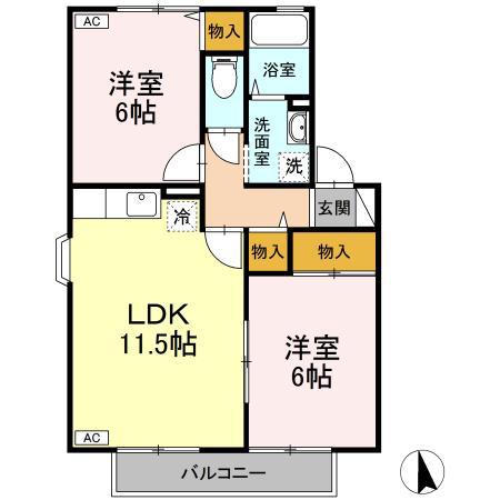 トゥインクル土手内A・B(2LDK/2階)の間取り写真