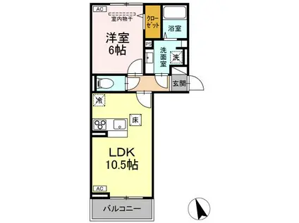 プレドフルールV(1LDK/1階)の間取り写真