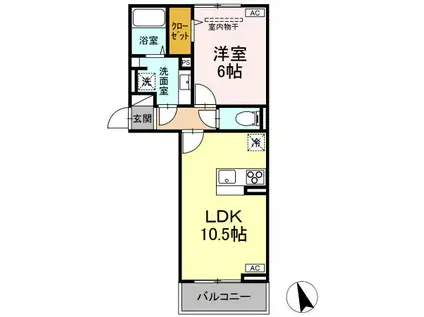 プレドフルールV(1LDK/2階)の間取り写真
