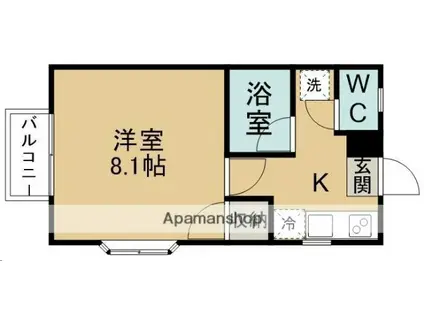 ウィンディ上野山C棟(1K/2階)の間取り写真
