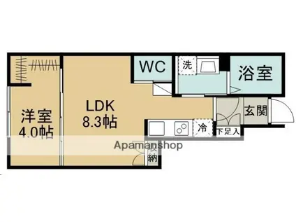 シャルム旭ケ丘ウエスト(1LDK/1階)の間取り写真