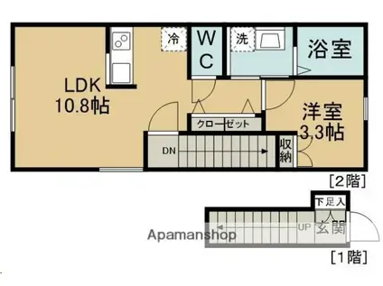 シャルム旭ケ丘ウエスト(1LDK/2階)の間取り写真