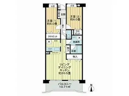 グランジュールマンション新田東(2LDK/6階)の間取り写真