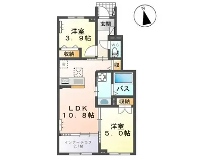 ソレイユ エ リュンヌ(2LDK/1階)の間取り写真