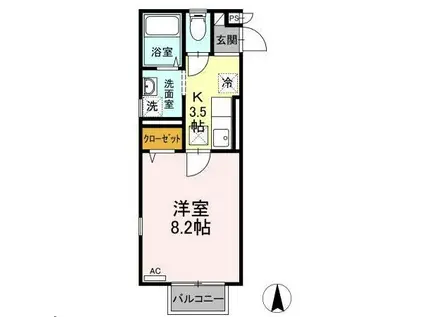 パセオプラシード上杉(1K/1階)の間取り写真