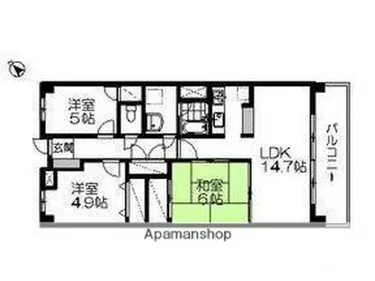 ロイヤルパレス八乙女(3LDK/6階)の間取り写真