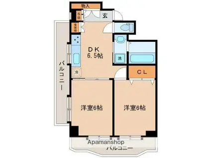 シャングリラ花京院(2DK/12階)の間取り写真