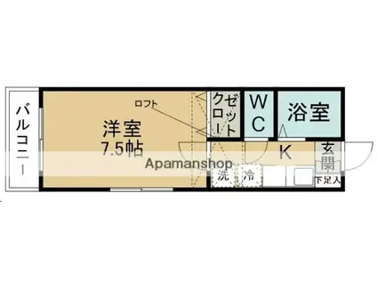 サンスイート八乙女(1K/2階)の間取り写真