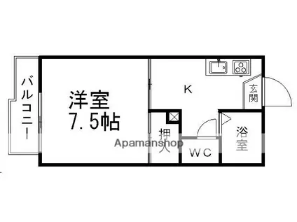 ピースフル旭ケ丘第3(1K/1階)の間取り写真