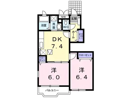 サンライトヒルズ赤坂(2DK/1階)の間取り写真