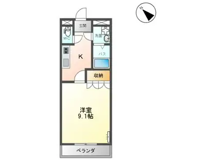 ビューパートK(1K/2階)の間取り写真