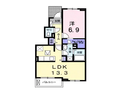 ブランドール 吉岡(1LDK/1階)の間取り写真