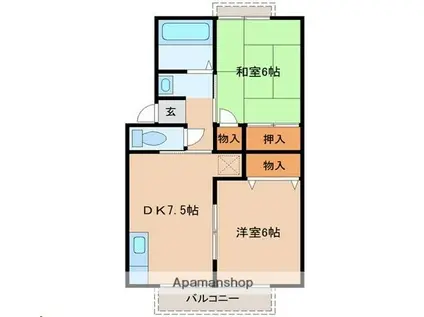 トゥインクルコート文化町6番館(2DK/1階)の間取り写真