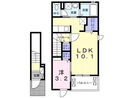 ルミエール大和(1LDK/2階)の間取り写真