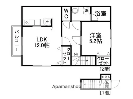 メゾン・レーヴ(1LDK/2階)の間取り写真