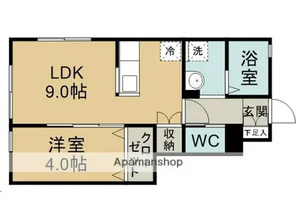 グランビュー旭ヶ丘(1LDK/1階)の間取り写真