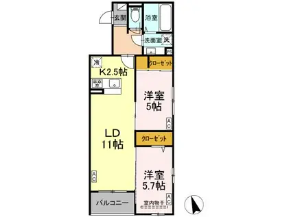 DーROOM小田原8丁目II(2LDK/3階)の間取り写真