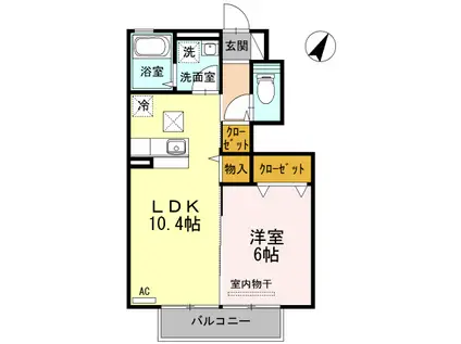 パセオプラシード成田D(1LDK/1階)の間取り写真