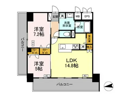 IS二十人町(2LDK/2階)の間取り写真