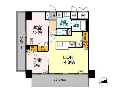 IS二十人町(2LDK/12階)の間取り写真