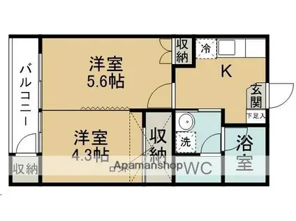 アーバンハイツ吉岡南Ⅰ(2K/2階)の間取り写真