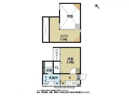ロイヤルブルー(1K/1階)の間取り写真