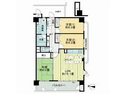 ライオンズガーデン八乙女(3LDK/2階)の間取り写真