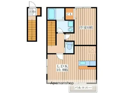 リベルテ栗生(1LDK/2階)の間取り写真