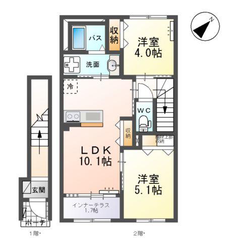 小田原8丁目アパート(2LDK/2階)の間取り写真