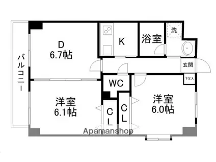 ツインプラザ幸(2DK/4階)の間取り写真