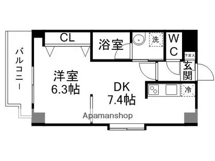 しゃとれ山手町(1DK/3階)の間取り写真