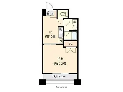 ウエストパーク支倉(1DK/8階)の間取り写真