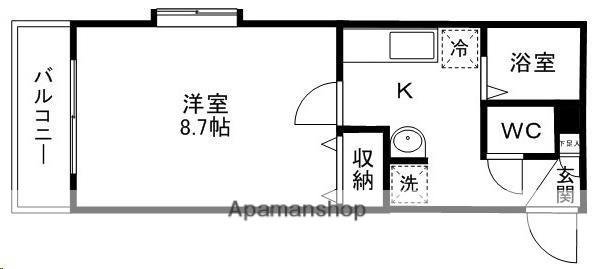 STUDIOAP山手町(1K/2階)の間取り写真