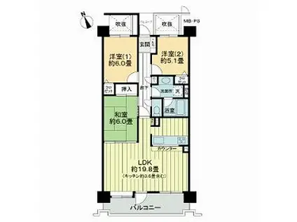 ライオンズガーデン泉中央(3LDK/8階)の間取り写真