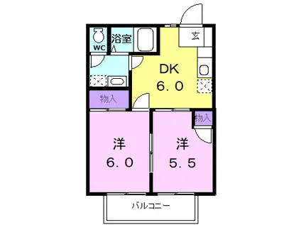 レジデンスオリーブH(2DK/1階)の間取り写真