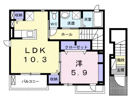 ミニョン・ハウス(1LDK/2階)の間取り写真