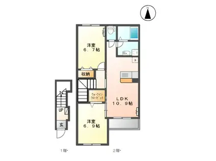 サン・ヌワール(2LDK/2階)の間取り写真