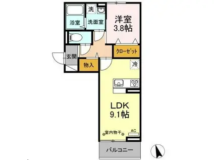 ボヌールH(1LDK/2階)の間取り写真