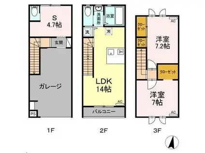 ガレージハウス東北福祉大前駅(2SLDK/1階)の間取り写真