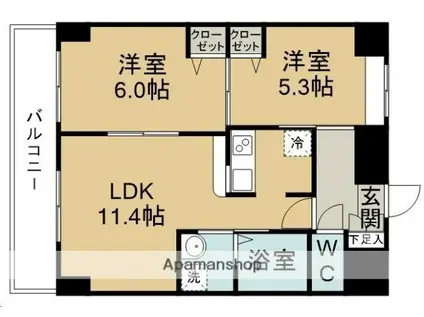 NOIE北仙台(2LDK/6階)の間取り写真