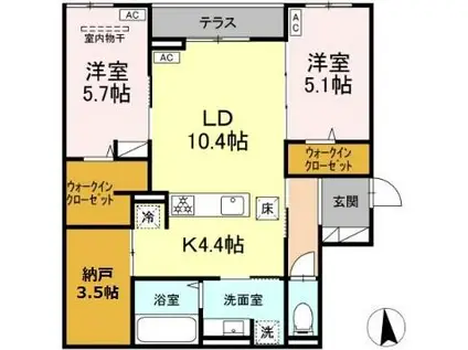 CLASSEUM仙台小田原 A棟(2LDK/1階)の間取り写真