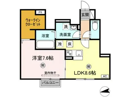 ラ・フェリーチェ・ヴィータ青山(1LDK/1階)の間取り写真