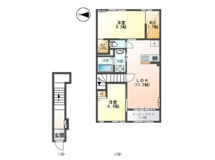 BREEZE HILLS (2LDK/2階)の間取り写真