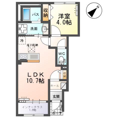 小田原8丁目アパート(1LDK/1階)の間取り写真