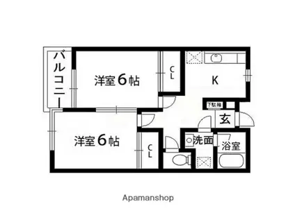 コーポKⅡ(2K/2階)の間取り写真