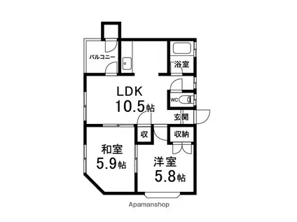 シャトウK・T(2DK/1階)の間取り写真