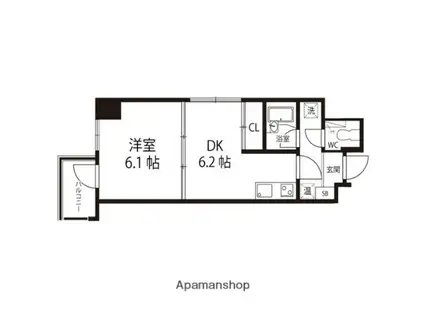 エクセルメトロⅠ(1DK/2階)の間取り写真