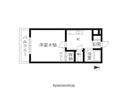 アラモード八乙女Ⅱ(1K/2階)の間取り写真